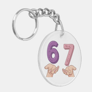 Six Seven Pink Purple Brain Rot Keychain