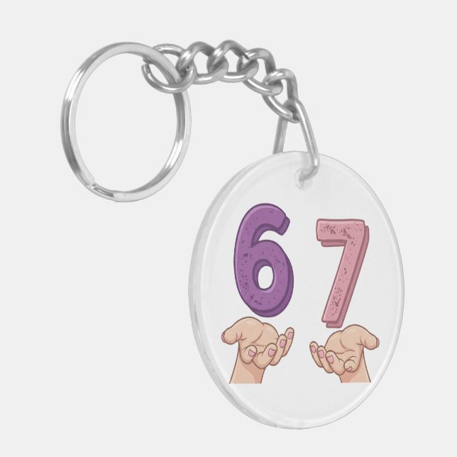 Six Seven Pink Purple Brain Rot Keychain (Front Left)