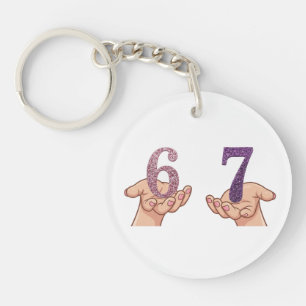 Six Seven Pink Purple Glitter Brain Rot Keychain