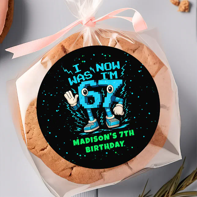 Six Seven Pixel Meme 7th Birthday Sticker | Zazzle