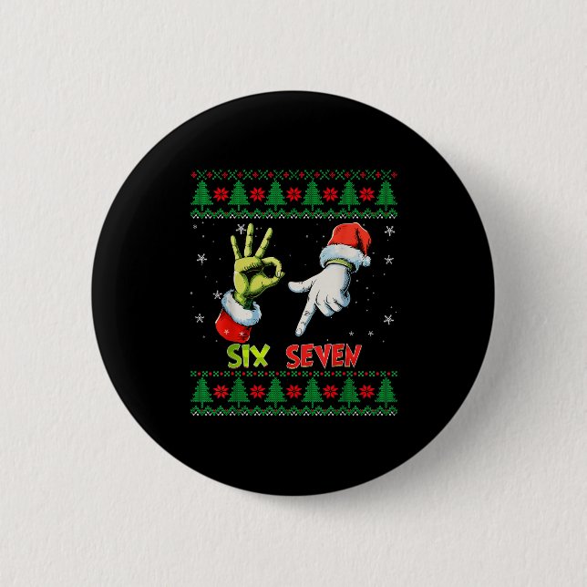 Six Seven Skeleton Meme Christmas Ugly Sweater 67  Button (Front)
