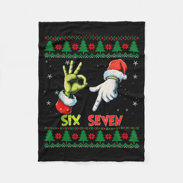 Six Seven Skeleton Meme Christmas Ugly Sweater 67  Fleece Blanket (Front)