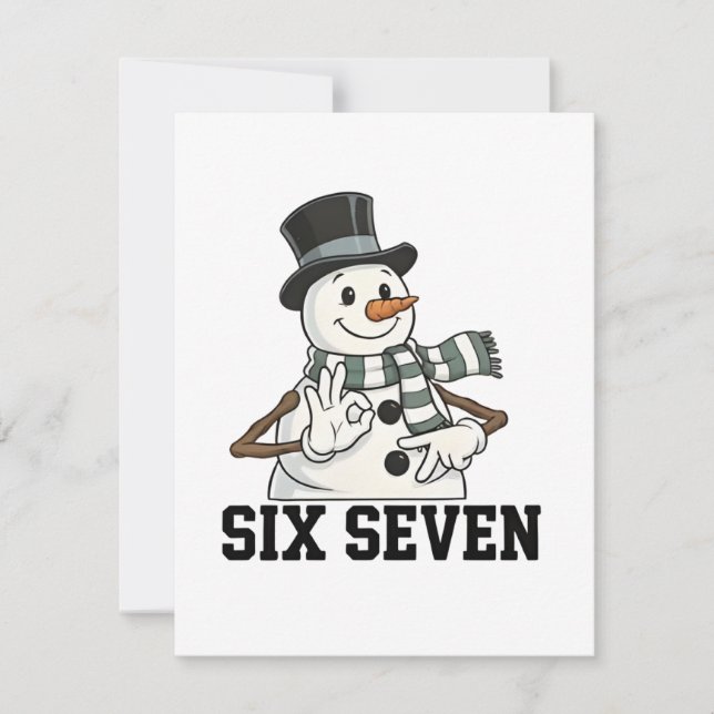 Six Seven Snowman Christmas Santa 6 7 Xmas Note Card (Front)