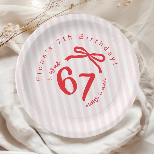 Six Seven Trendy Red Bow Coquette 7th Birthday Paper Plates (Creator Uploaded)