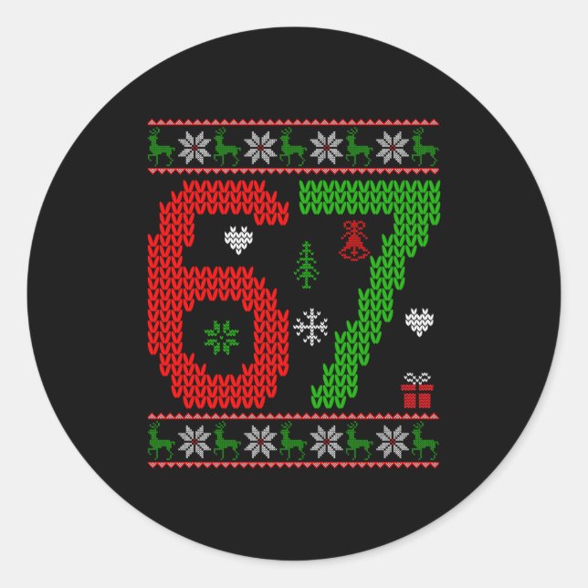 Six Seven Ugly Christmas Sweater 67 Meme Xmas Boys Classic Round Sticker (Front)
