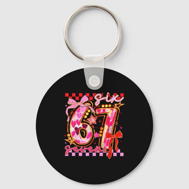 Six Seven Valentine Day Funny Nk 67 Cute Bow Girls Keychain (Front)