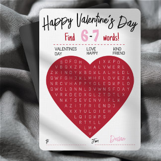 Six Seven Valentine Word Search Heart Exchange Invitation