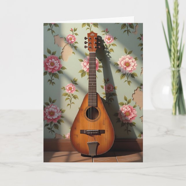 Six-Stringed Dulcimer Vintage Floral Birthday Card (Front)
