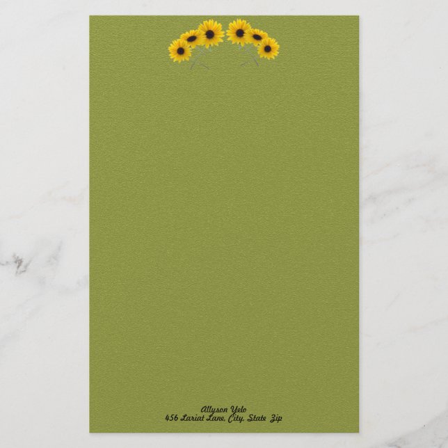 Six Sunflowers Floral Photo Banner Arch Custom Stationery (Front)