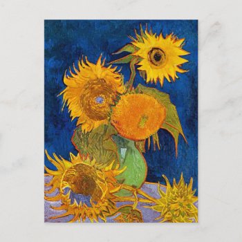 Six Sunflowers Van Gogh Fine Art Postcard by lazyrivergreetings at Zazzle