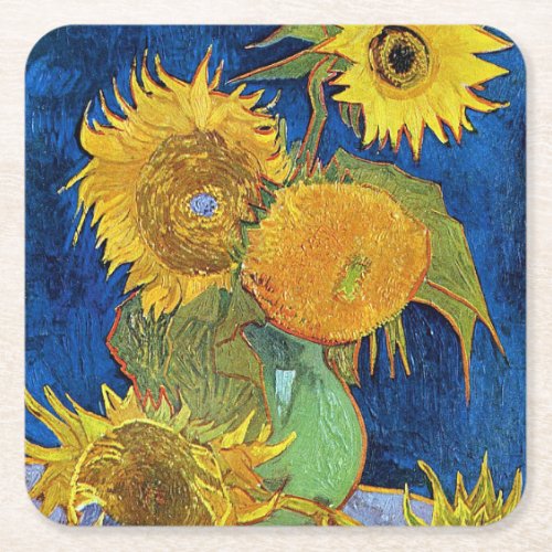 Six Sunflowers Van Gogh Square Paper Coaster