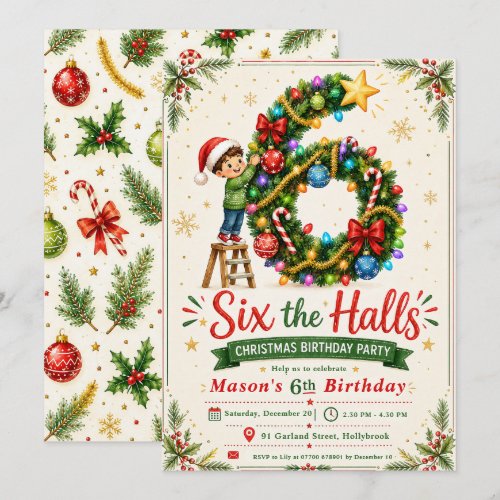Six the Halls Christmas Birthday Party Invitation