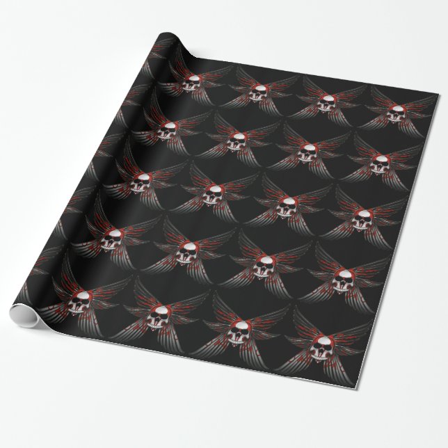 Six Winged Skull Wrapping Paper (Unrolled)