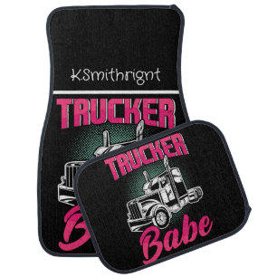 Six-Word Title: Trucker Babe Pink Gold Strength Car Floor Mat