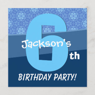Six Year Old Birthday Blue Pattern For Boy V06E1 Invitation