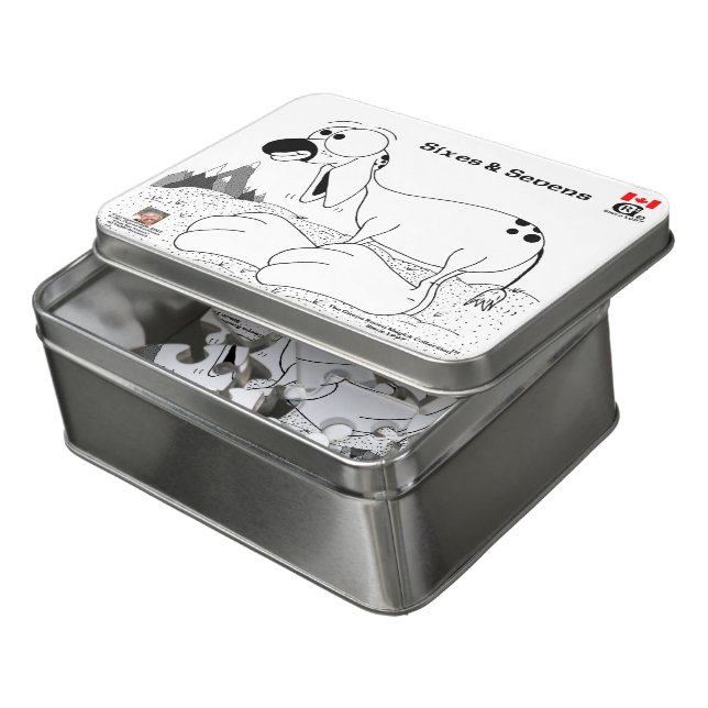 Sixes & Sevens the Burro puzzle in tin box (Lid Open)
