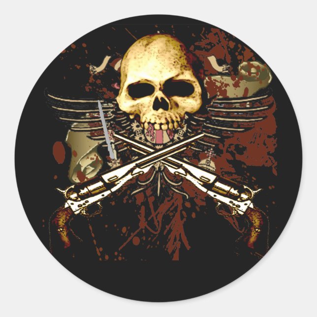 Sixgun Skull Classic Round Sticker (Front)