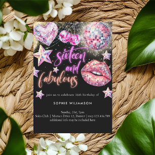 Sixteen and fabulous neon disco lights birthday  invitation