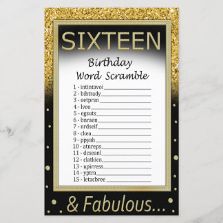 Sixteen Birthday Word Scramble Game
