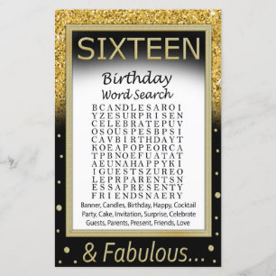 Sixteen Birthday Word Search Game