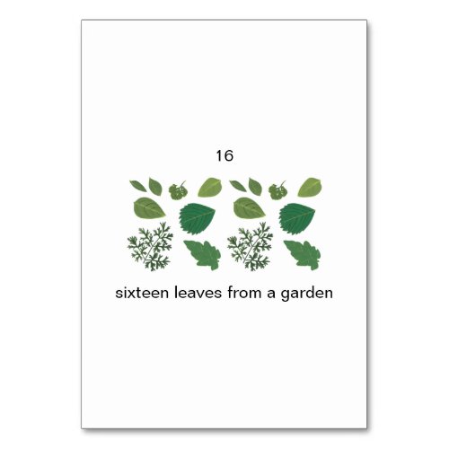 Sixteen garden leaves custom number flashcards table number