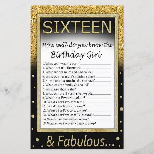 Sixteen How well do you know the birthday girl