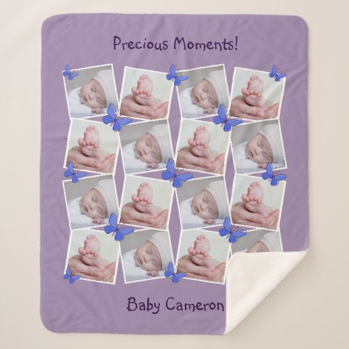 Sixteen Images Collage Precious Moments Purple Sherpa Blanket