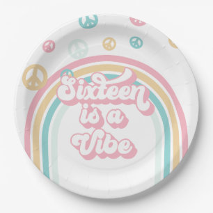Sixteen is a Vibe Retro Summer Rainbow Paper Plates