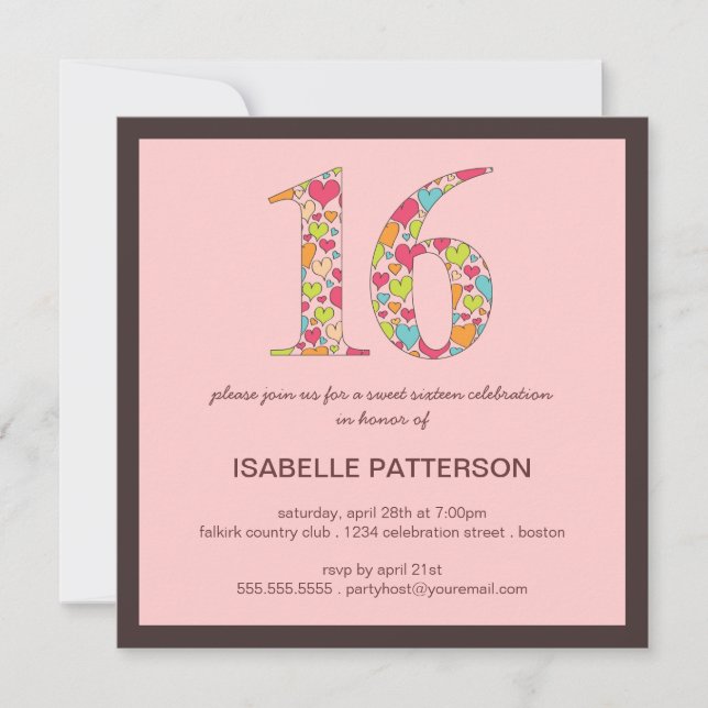 Sixteen of Hearts Sweet 16 Party Invitation (Front)