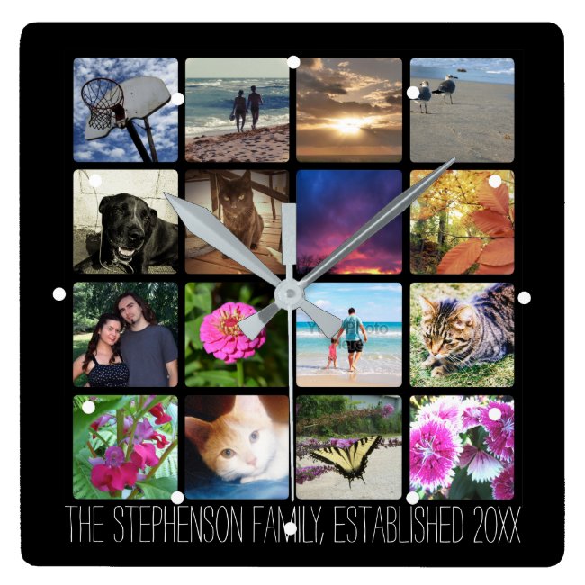Sixteen Rounded Corners Photo Collage or Instagram Square Wall Clock