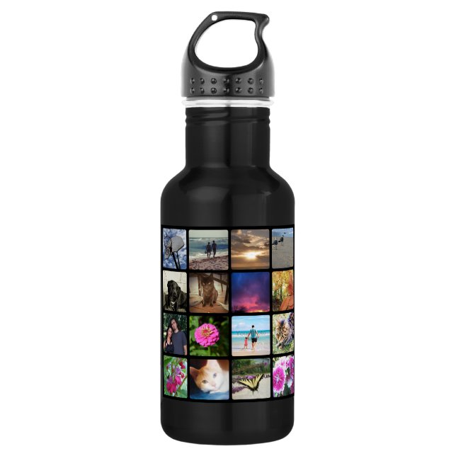Sixteen Rounded Corners Photo Collage or Instagram Water Bottle (Front)