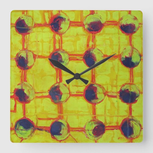 Sixteen Suns hot fiery molten abstract suns Square Wall Clock