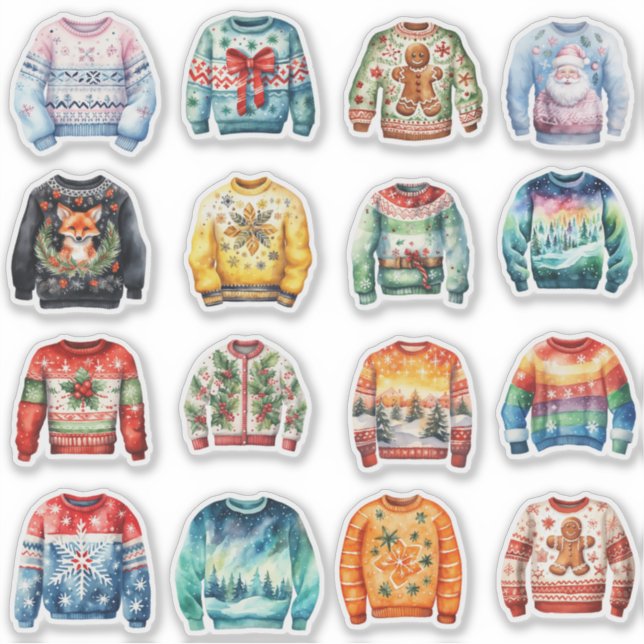 Sixteen Ugly Christmas Sweaters Sticker (Front)