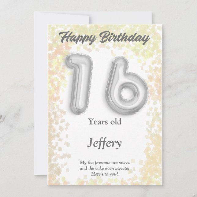 Sixteen year old Happy Birthday card (Front)