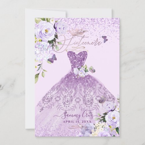 Sixteenera Dusty Lilac Purple Glitter Gown Invitation
