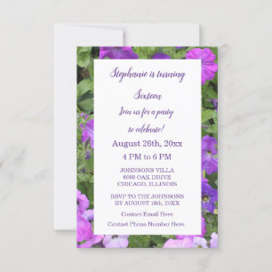 Sixteenth Birthday Floral Pink Purple Petunia 16th Invitation