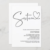 Sixteenth Birthday Party Invitations with Heart (Front/Back)