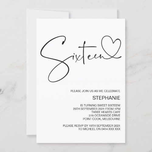 Sixteenth Birthday Party Invitations with Heart