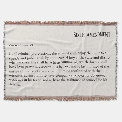 Sixth Amendment Constitution Bill of Rights Throw Blanket