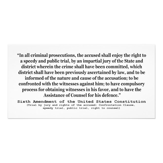 Sixth Amendment to the United States Constitution Card (Front)