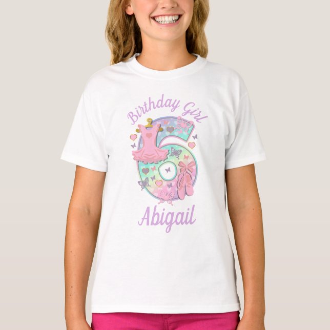 Sixth Birthday Girl Ballerina Rainbow Shirt (Front)