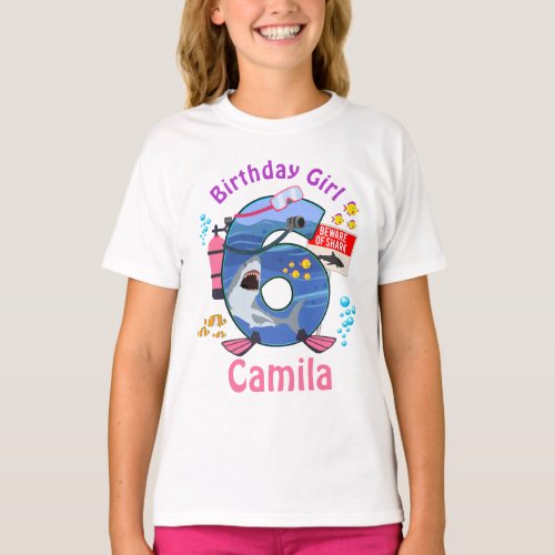 Sixth Birthday Girl Shark 6 T_Shirt
