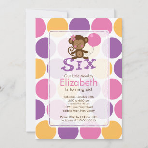 Sixth Birthday Little Monkey Birthday Invitation 6