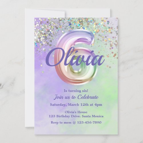 sixth Birthday Tie Dye Six Glitter Invitation