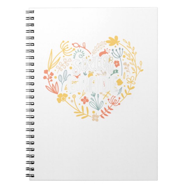 Sixth Grade Floral Heart Back To School Notebook (Front)