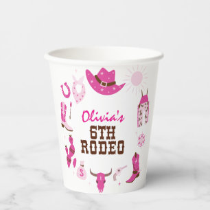 Sixth Rodeo Pink Western Cowboy 6th Birthday Paper Cups