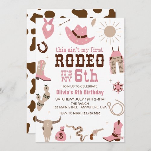 Sixth Rodeo Western Cowgirl 6th Birthday Invitation