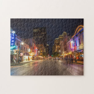 Sixth Street At Dusk In Downtown Austin, Texas Jigsaw Puzzle