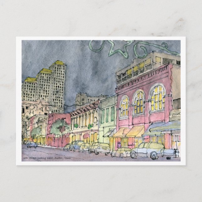 Sixth Street looking West, Austin, Texas Postcard (Front)