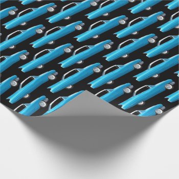 Sixties Finned Caddy In Blue Wrapping Paper by Lonestardesigns2020 at Zazzle
